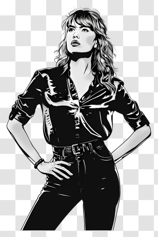 Taylor Swift Silhouette - Stylish Woman In Black And White Illustration Transparent PNG