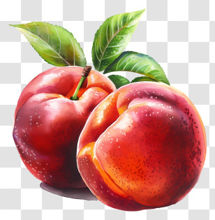 Nectarines - Juicy Ripe Red Plum Fruits With Leaves Transparent PNG