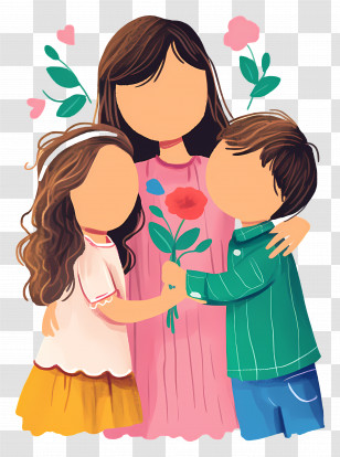 Children - Family Sharing Love And Flowers Transparent PNG
