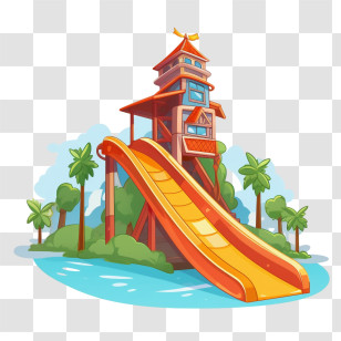 Water Park - Tropical Water Slide At Amusement Park Transparent PNG