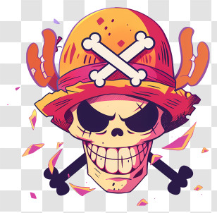 One Piece Jolly Roger - Colorful Skull With Hat And Antlers Illustration Transparent PNG