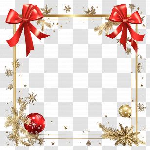 Ribbon Border - Decorative Christmas Frame With Golden Touch Transparent PNG