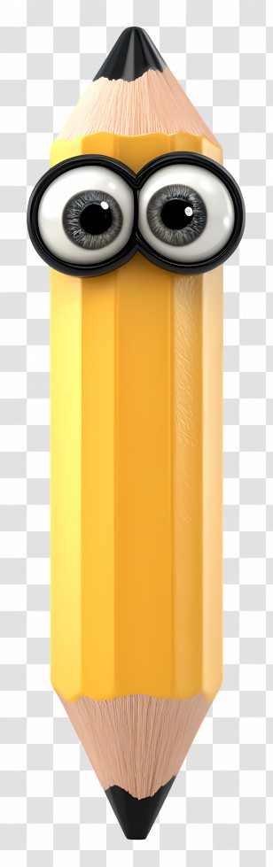 Cartoon Pencil - Yellow Pencil With Big Eyes Transparent PNG