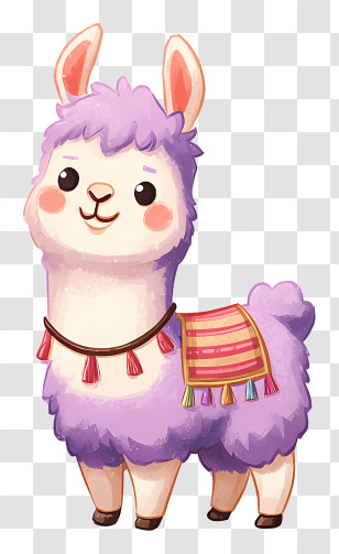 Kawaii Llama - Adorable Purple Cartoon Llama Transparent PNG