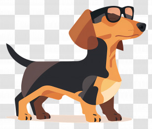 Animated Dog - Cartoon Dachshund Wearing Sunglasses In Style Transparent PNG