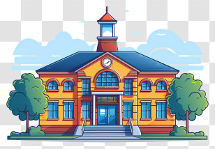 Cartoon Building - Yellow Classic Schoolhouse With A Welcoming Design Transparent PNG