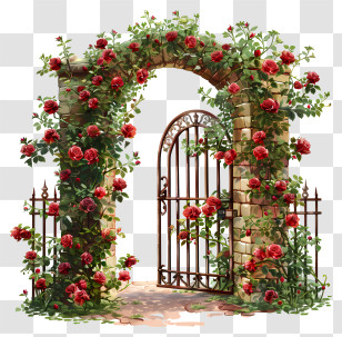 Spring Garden Gate Flowers - Garden Arch With Roses Transparent PNG