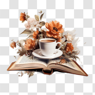 Coffee Cup
 - Open Book With Coffee Cup And Flowers Still Life Illustration Transparent PNG