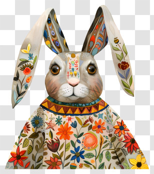 Easter Bunny - Decorative Rabbit With Floral Patterns Transparent PNG