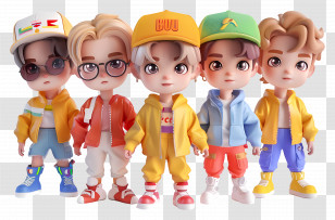 Bts - Group Of Animated Boys In Colorful Outfits Transparent PNG