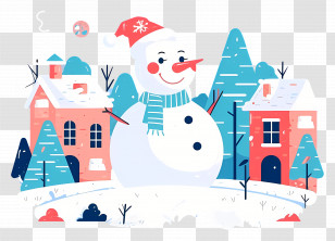 Cute Cartoon Snowman - Snowman With Winter Landscape Transparent PNG