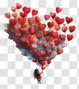 Hearts - Girl With Heart Balloons Transparent PNG