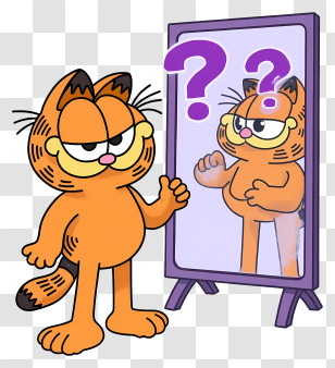 Garfield Thinking - Garfield Puzzled By Reflection Transparent PNG