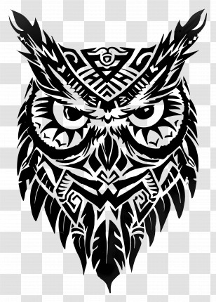 Owl Tattoo - Tribal Owl Head Illustration Transparent PNG