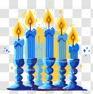 Hanukkah Candles - Blue Candles With Flames For Holiday Decor Transparent PNG