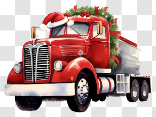 Red Semi Trailer Truck - Festive Red Christmas Truck Illustration Transparent PNG
