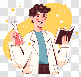 Cartoon Scientist - Scientist With Flask And Book Illustration Transparent PNG