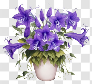 Vase - Purple Flowers In A Decorative Pot Transparent PNG
