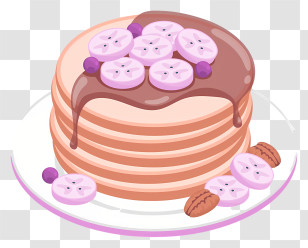 Pancakes - Pancakes With Chocolate Sauce, Bananas, And Berries Transparent PNG