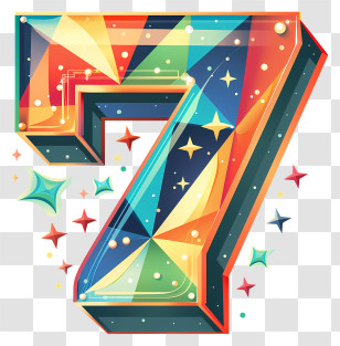 Number 7 - Colorful Decorative Number 7 With Stars Transparent PNG