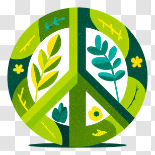 Green Peace Symbol - Green Peace Symbol With Leaves Transparent PNG