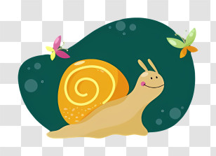 Cartoon Snail - Cute Snail With Yellow Shell And Butterflies Transparent PNG