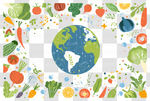 Food Background - Earth Surrounded By Vegetables Illustration Transparent PNG