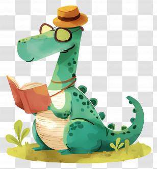 Dinosaur Reading Book - Reading Dinosaur With Hat Transparent PNG