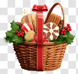 Christmas Goodies - Christmas Gift Basket Filled With Treats Transparent PNG