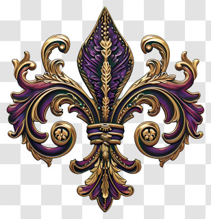 Fleur De Lis - Ornate Fleur-de-lis Symbol With Gold And Purple Design Transparent PNG