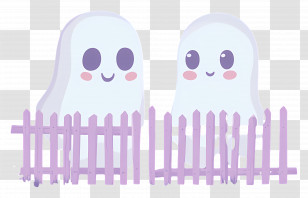 Halloween Fence - Happy Ghosts With White Fence Transparent PNG