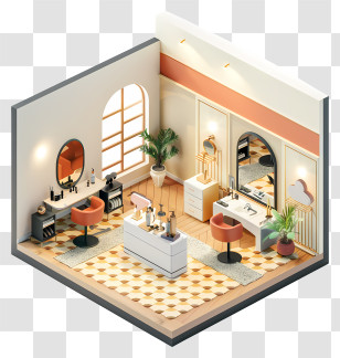 Salon - Modern Salon Interior With Mirrors And Chairs Transparent PNG