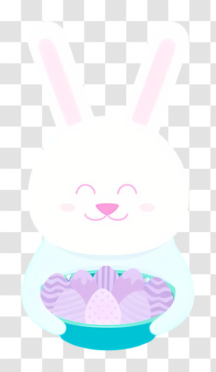 Bunny Face - White Bunny With Purple Easter Eggs Transparent PNG