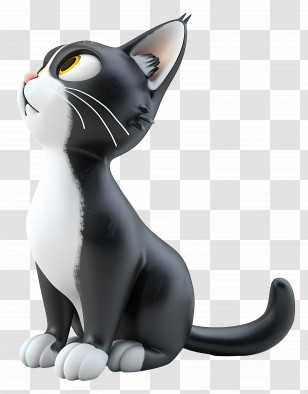 Full Body Cat Side View - Cartoon Black And White Cat Transparent PNG
