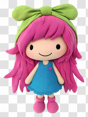 Tikiboo Troll - Cute Pink-haired Doll With Bow Transparent PNG