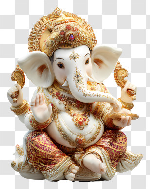 Happy Ganesh Chaturthi - Ornate Ganesha Statue With Flowers Transparent PNG