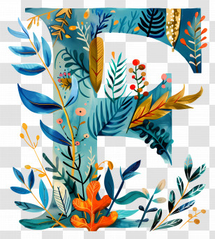 Letter F - Floral Letter F With Botanical Elements Transparent PNG