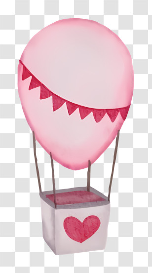 Pink Balloon - Hot Air Balloon With Heart Decoration Transparent PNG