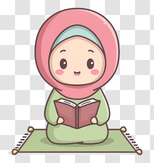Muslim Girl Reading Quran - Cartoon Girl Reading A Book Transparent PNG