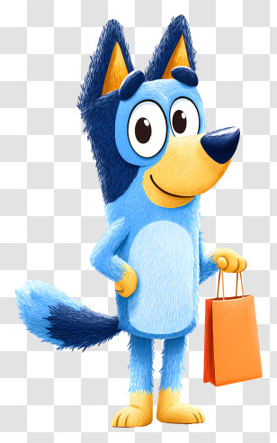 Bluey Holding Shopping Bag - Blue Cartoon Dog With Shopping Bag Transparent PNG
