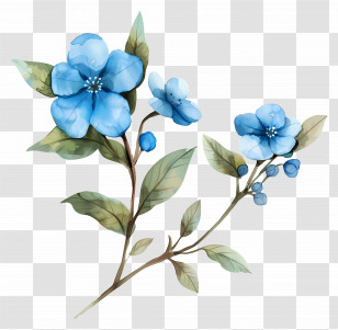 Blue Flowers - Delicate Blue Flowers In Watercolor Style Transparent PNG