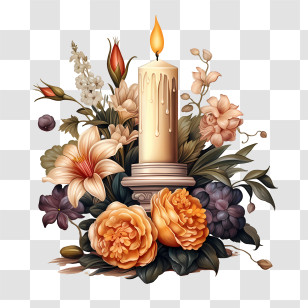 All Souls Day Flower - Candle With Flowers In Elegant Display Transparent PNG