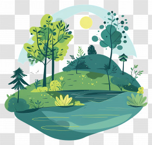 Summer Park - Sunlit Green Rolling Hill Landscape Illustration Transparent PNG