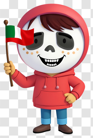 Día De Los Muertos Boy - Child In Skull Costume With Flag Transparent PNG
