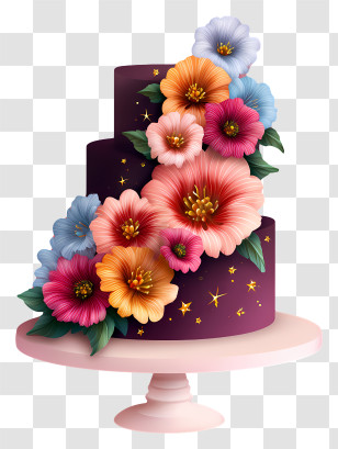 Floral Cascade Cake - Artistic Floral Cake With Flowers Transparent PNG