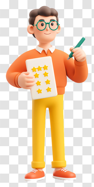 Man Writing Feedback - Cartoon Man Holding Star Ratings Transparent PNG