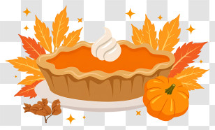 Pumpkin Pie - Pumpkin Pie With Autumn Leaves Transparent PNG