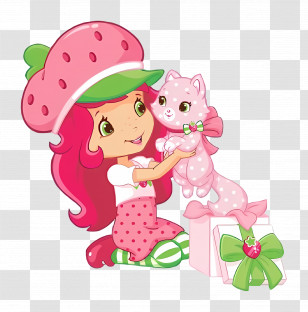 Strawberry Shortcake Characters - Strawberry Girl With Adorable Cat Transparent PNG