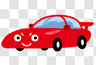 Car - Red Cartoon Car With Playful Expression Transparent PNG