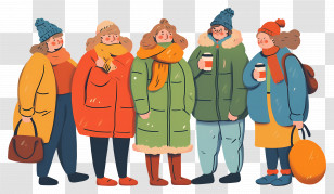 Cartoon People - Group Of People In Winter Fashion Transparent PNG